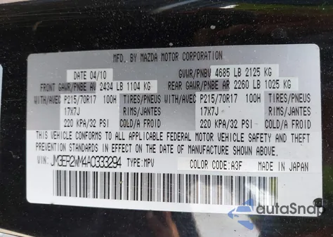 2010 Mazda Cx-7 I Sv from USA, damaged, VIN JM3ER2WM4A0333294